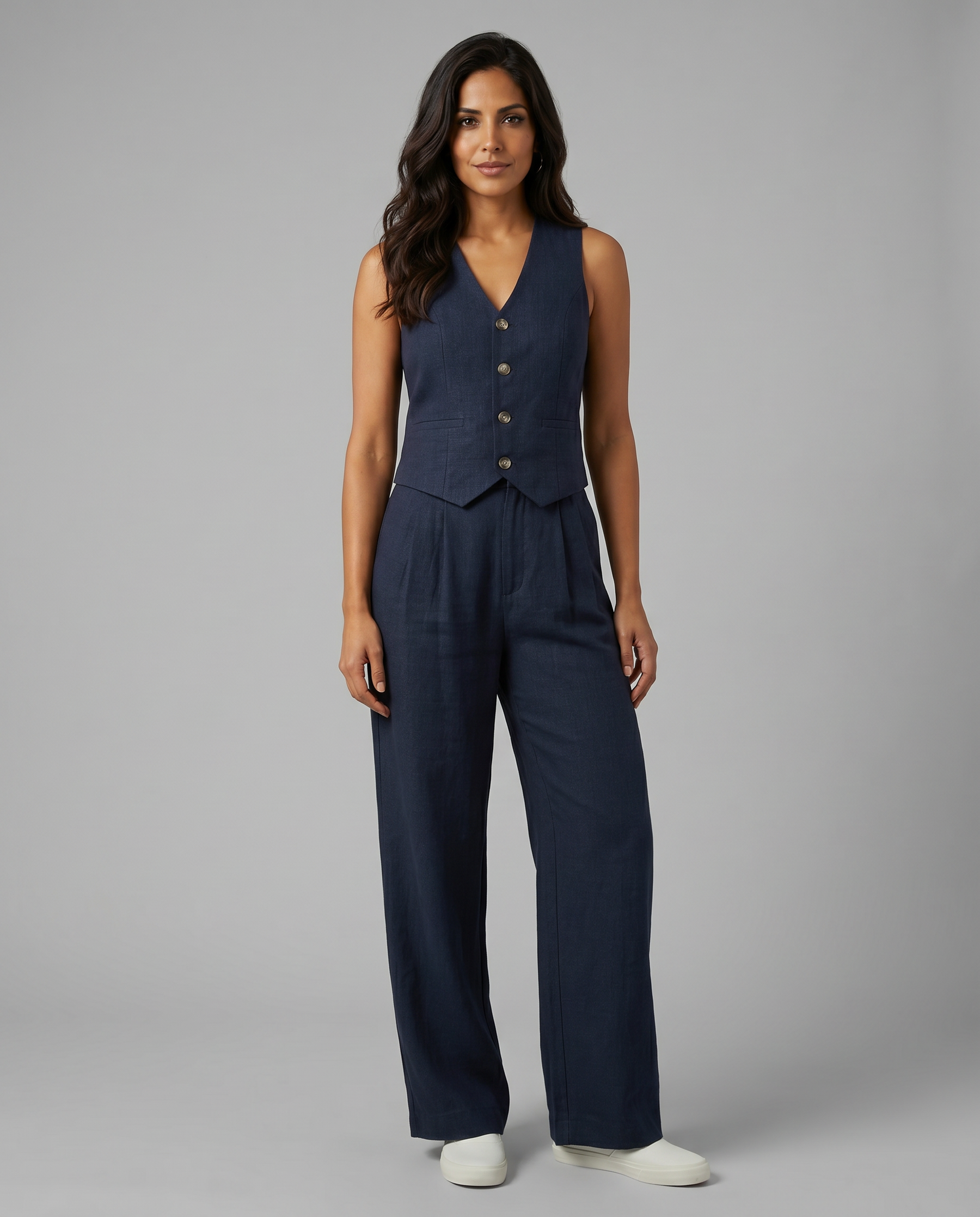 Women’s Linen-Blend Waistcoat & Trouser Set