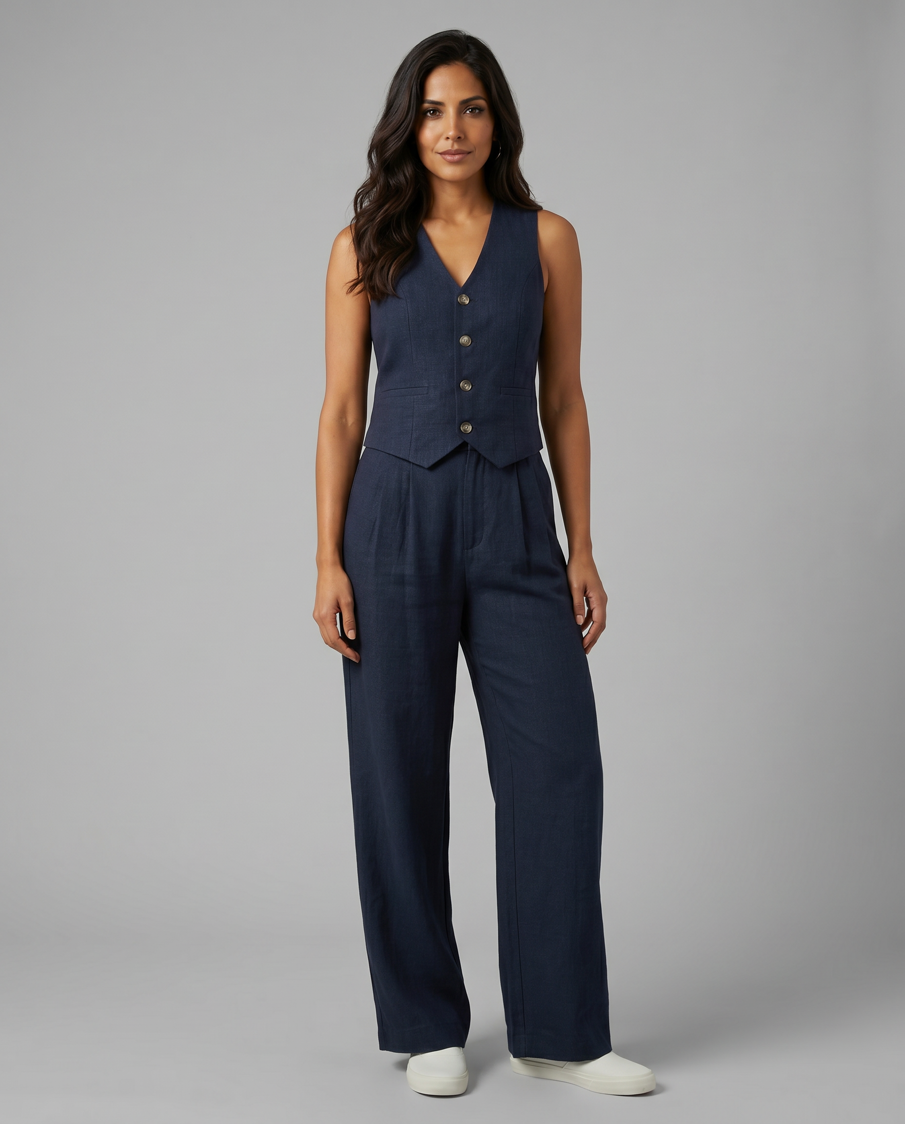Women’s Linen-Blend Waistcoat & Trouser Set