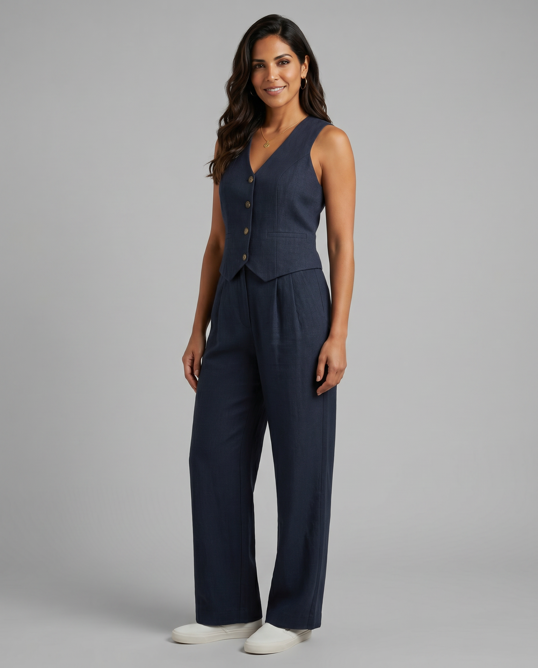Women’s Linen-Blend Waistcoat & Trouser Set