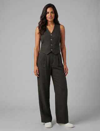 Women’s Linen-Blend Waistcoat & Trouser Set