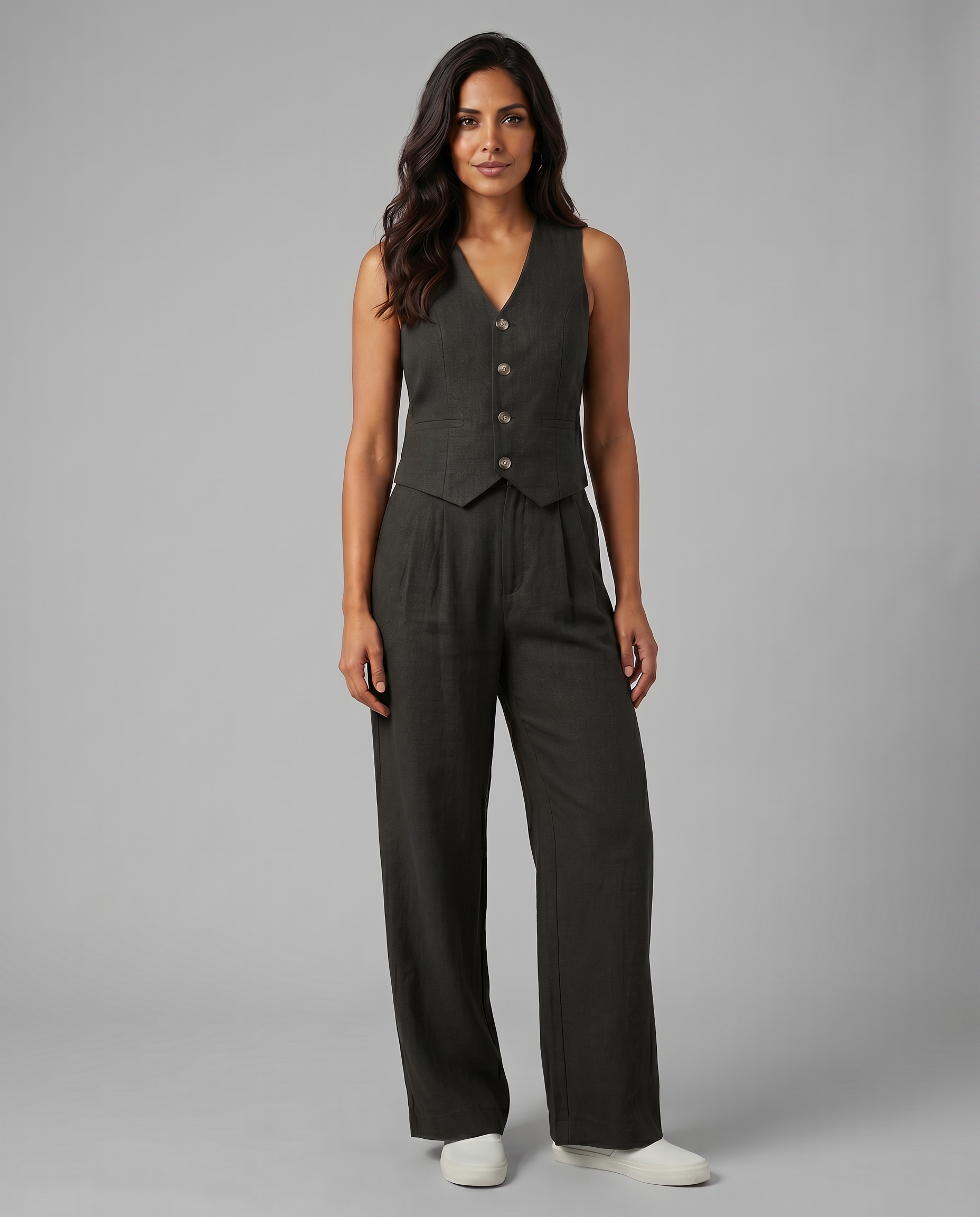 Women’s Linen-Blend Waistcoat & Trouser Set