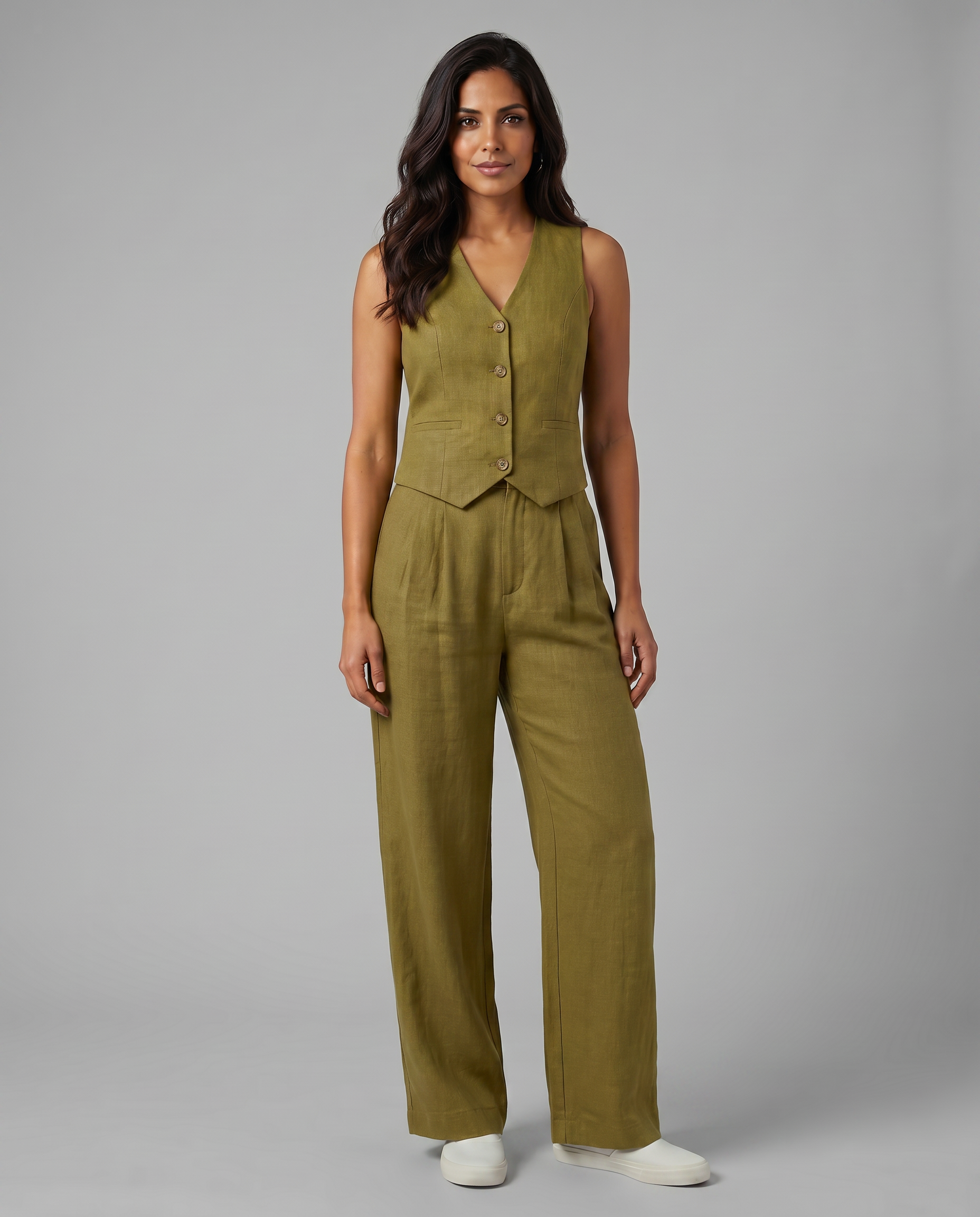 Women’s Linen-Blend Waistcoat & Trouser Set