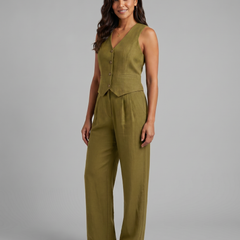Women’s Linen-Blend Waistcoat & Trouser Set