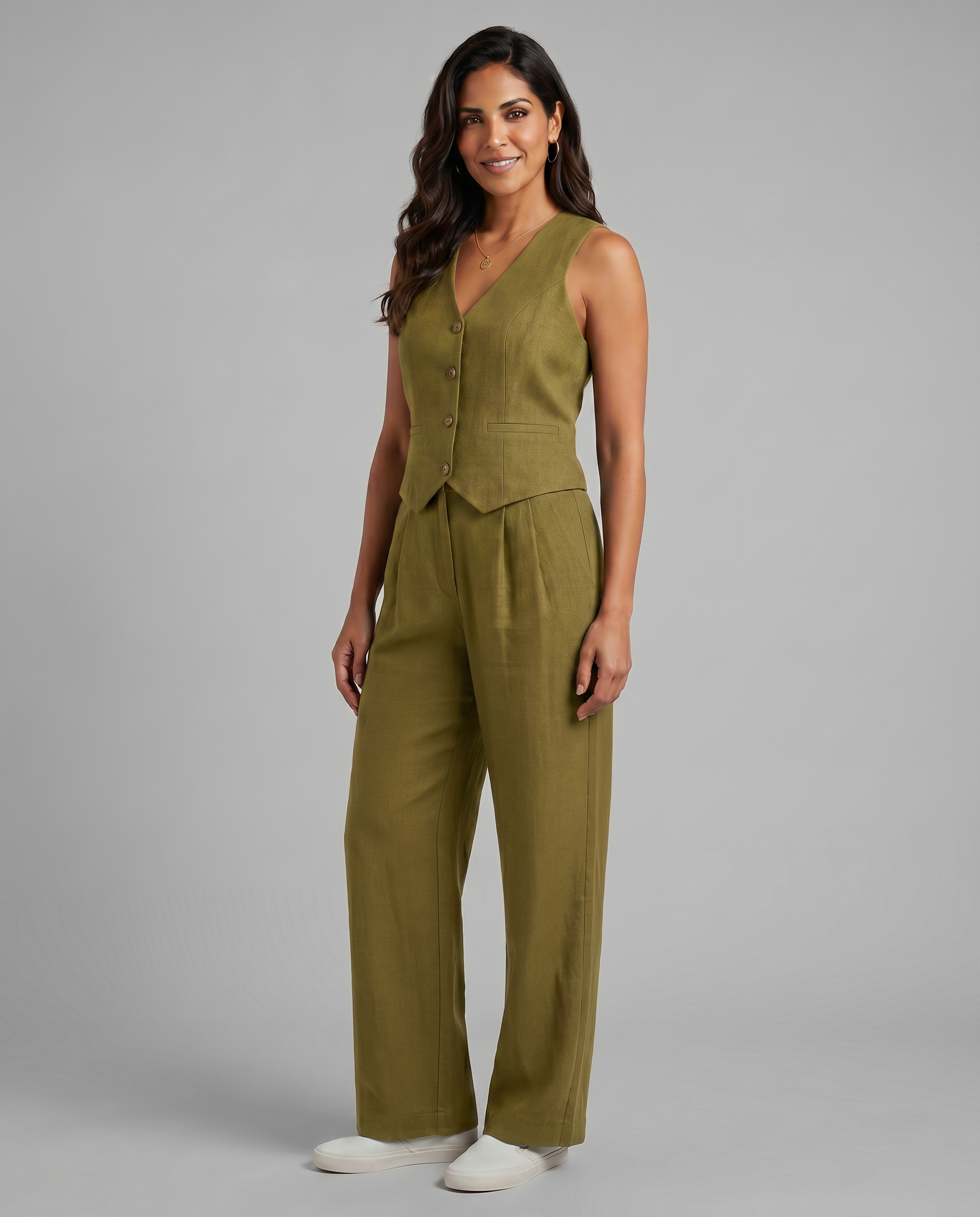 Women’s Linen-Blend Waistcoat & Trouser Set