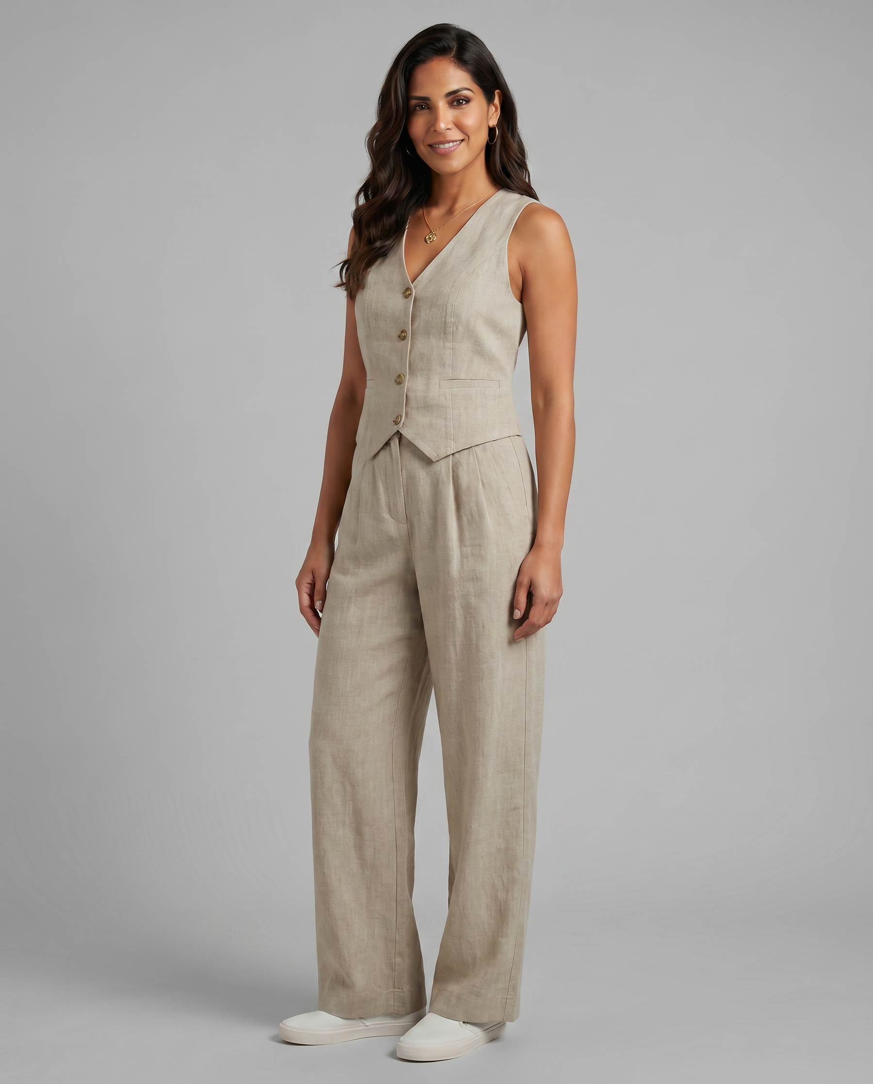 Women’s Linen-Blend Waistcoat & Trouser Set
