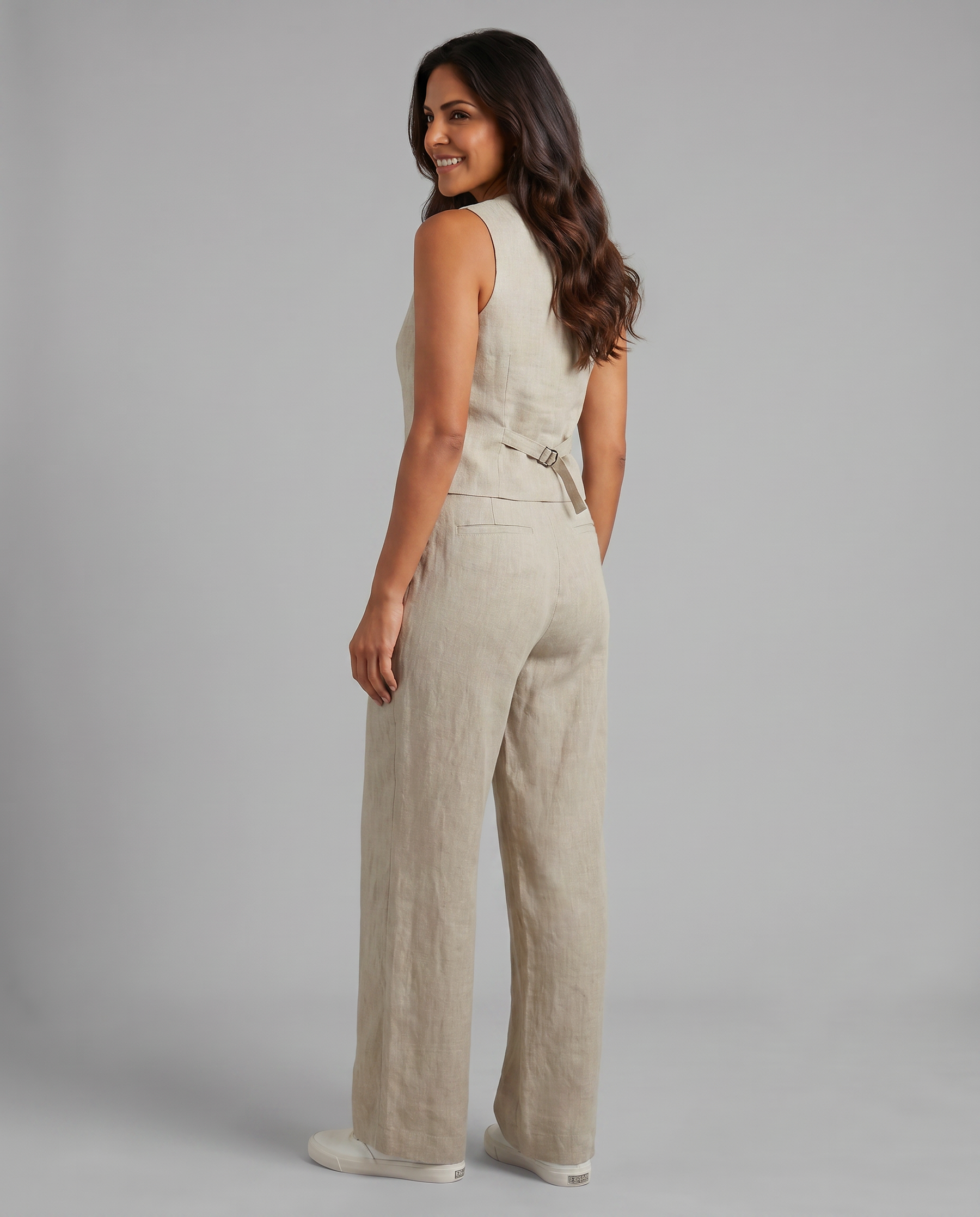 Women’s Linen-Blend Waistcoat & Trouser Set