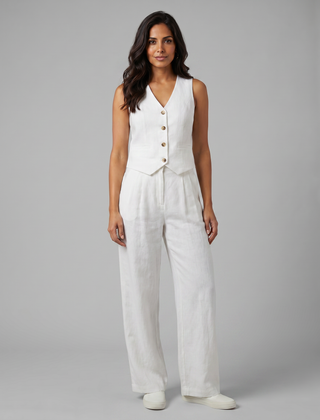Women’s Linen-Blend Waistcoat & Trouser Set