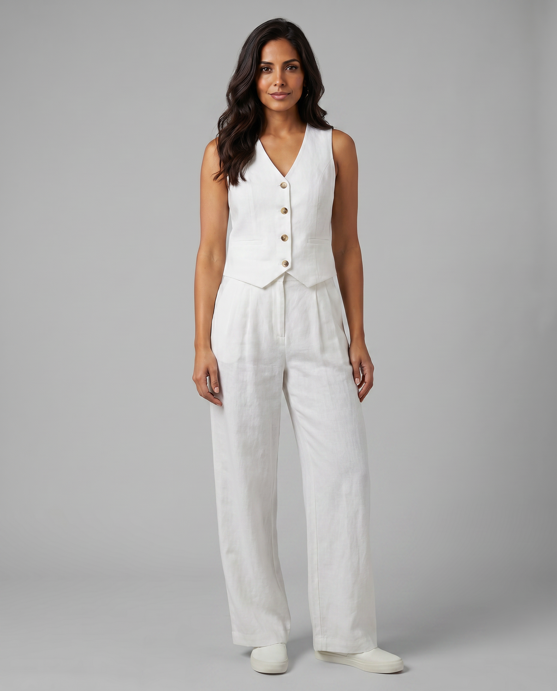 Women’s Linen-Blend Waistcoat & Trouser Set