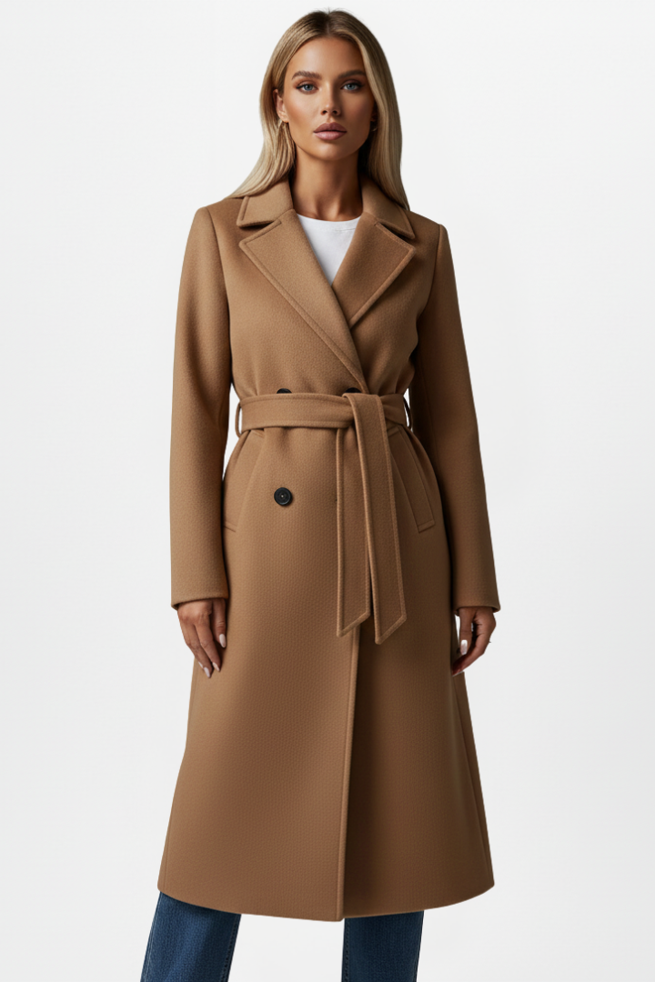Women’s Double-Breasted Belted Long Coat
