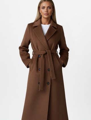 Women’s Double-Breasted Belted Long Coat