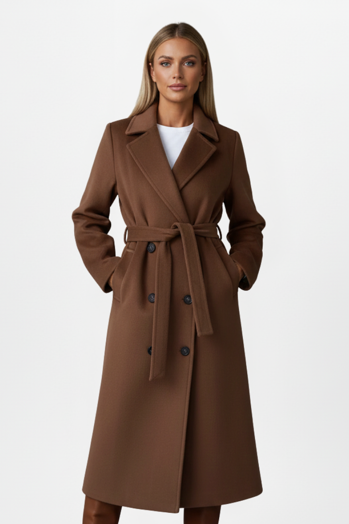 Women’s Double-Breasted Belted Long Coat