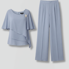 Women’s Layered Chiffon Top & Wide-Leg Trouser Set