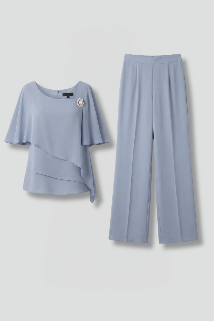 Women’s Layered Chiffon Top & Wide-Leg Trouser Set