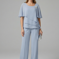 Women’s Layered Chiffon Top & Wide-Leg Trouser Set