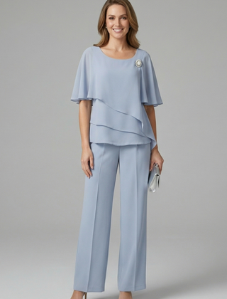 Women’s Layered Chiffon Top & Wide-Leg Trouser Set