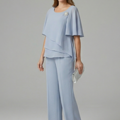 Women’s Layered Chiffon Top & Wide-Leg Trouser Set