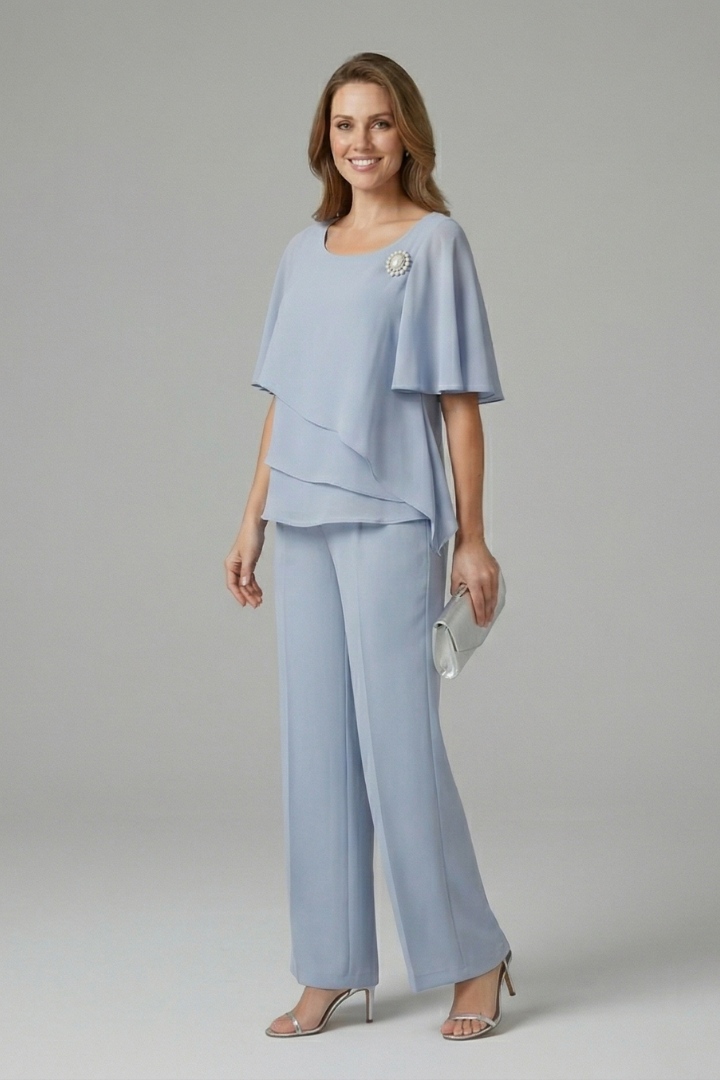 Women’s Layered Chiffon Top & Wide-Leg Trouser Set