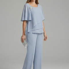 Women’s Layered Chiffon Top & Wide-Leg Trouser Set