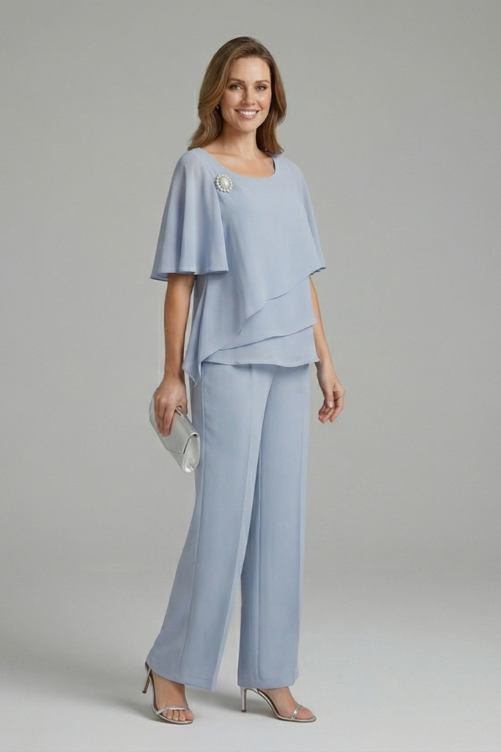 Women’s Layered Chiffon Top & Wide-Leg Trouser Set