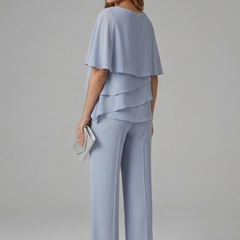 Women’s Layered Chiffon Top & Wide-Leg Trouser Set
