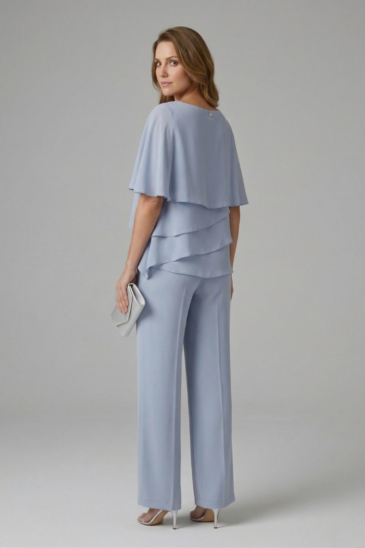 Women’s Layered Chiffon Top & Wide-Leg Trouser Set