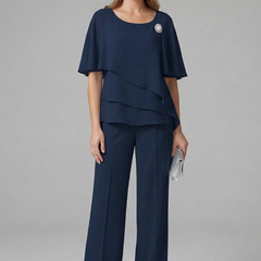 Women’s Layered Chiffon Top & Wide-Leg Trouser Set