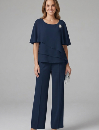 Women’s Layered Chiffon Top & Wide-Leg Trouser Set