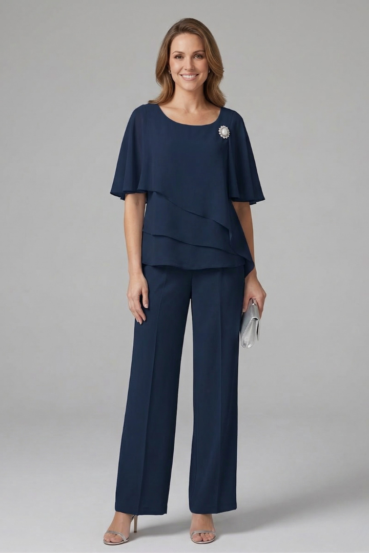 Women’s Layered Chiffon Top & Wide-Leg Trouser Set
