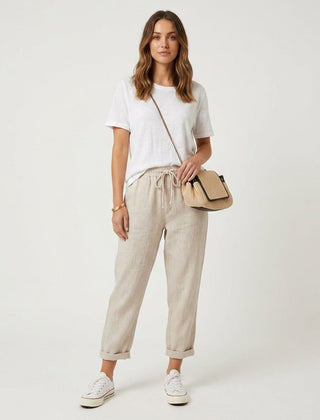 Women’s Linen-Blend Drawstring Tapered Trousers