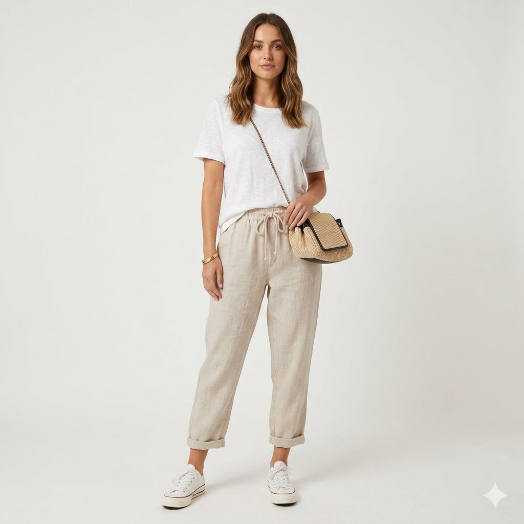 Women’s Linen-Blend Drawstring Tapered Trousers