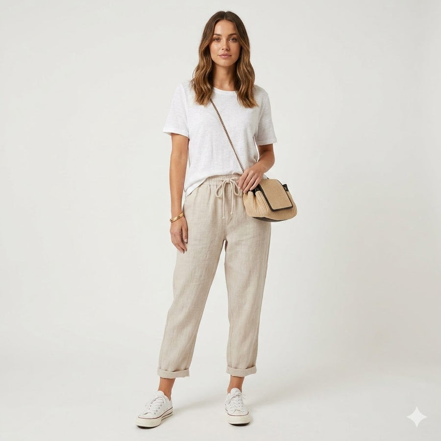 Women’s Linen-Blend Drawstring Tapered Trousers