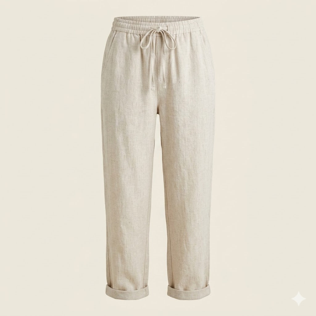 Women’s Linen-Blend Drawstring Tapered Trousers