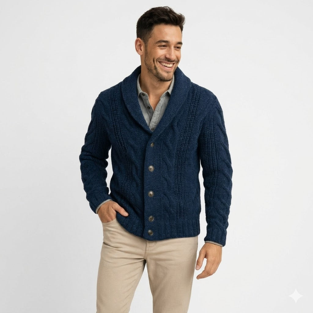 Men’s Textured Shawl-Collar Cardigan