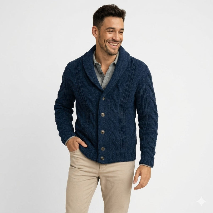 Men’s Textured Shawl-Collar Cardigan