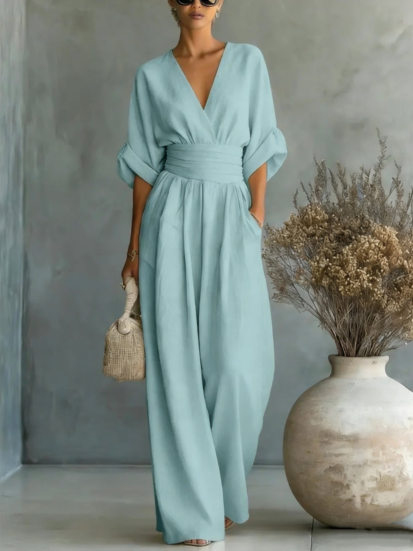 Women’s Wide-Leg V-Neck Jumpsuit