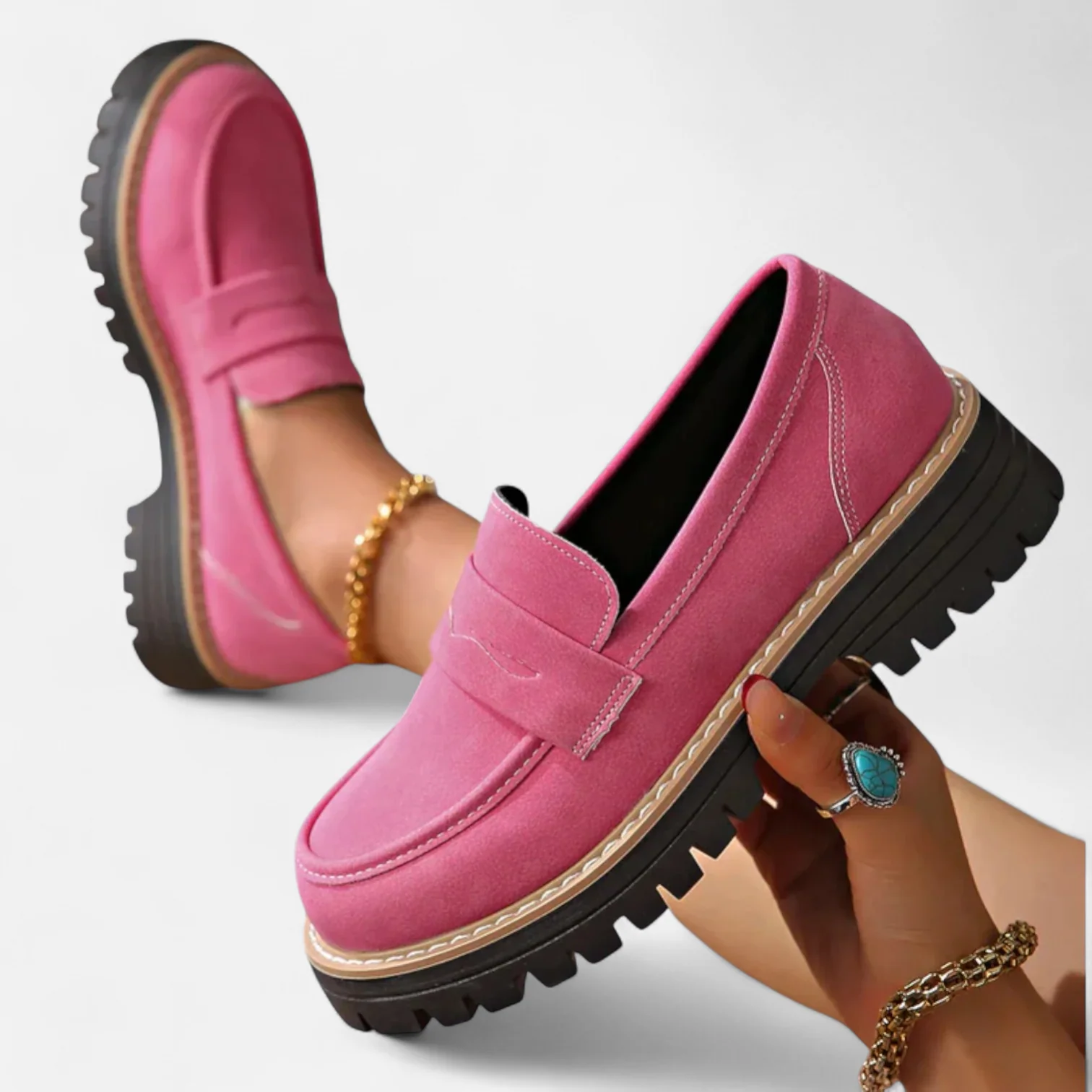Women’s Chunky-Sole Leather-Look Loafers