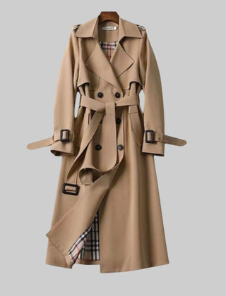 Emily Belted Double-Breasted Long Trench Coat
