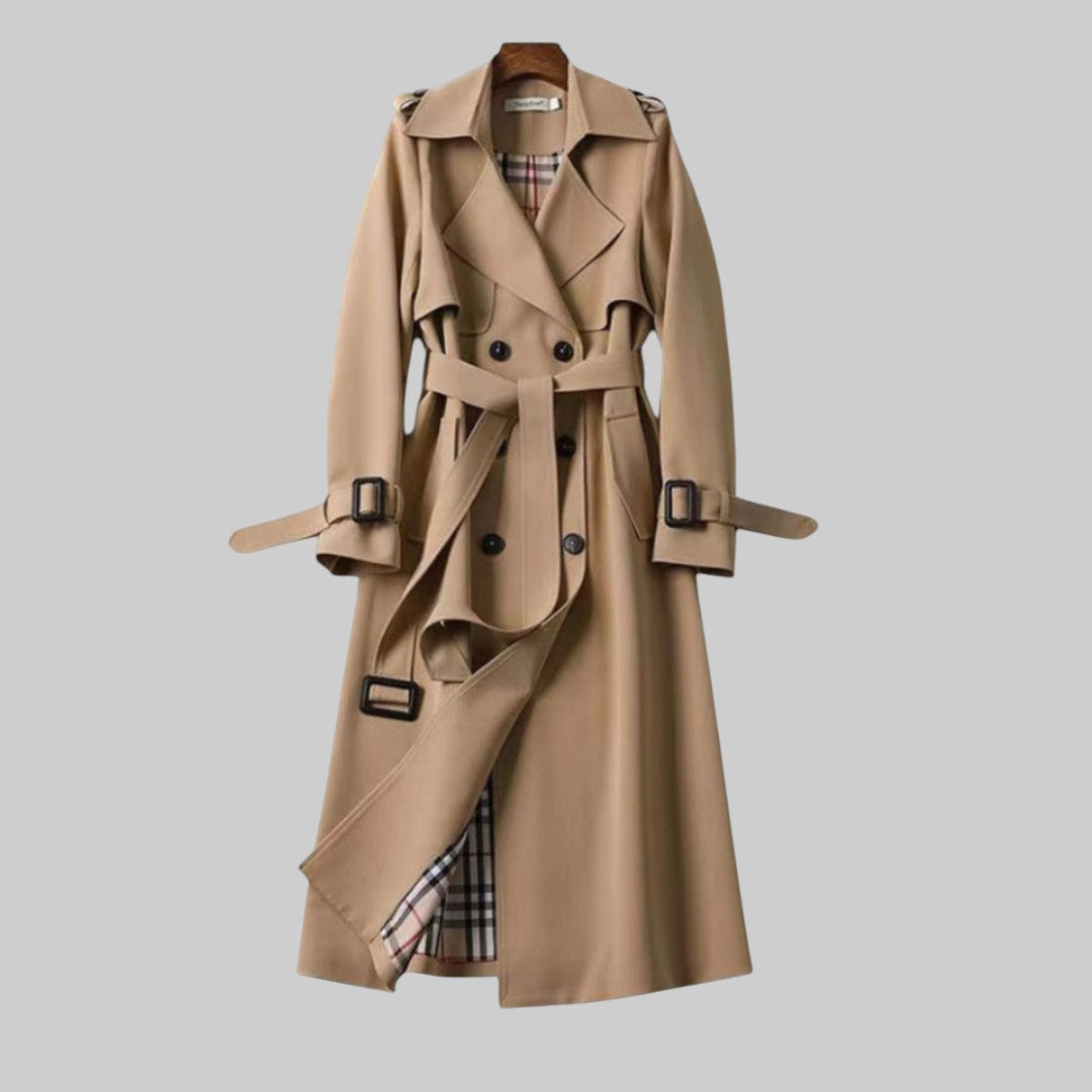 Emily Belted Double-Breasted Long Trench Coat