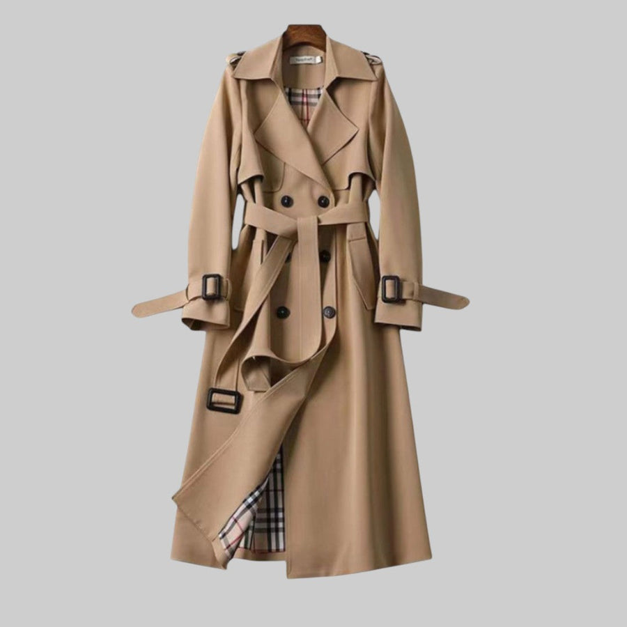 Emily Belted Double-Breasted Long Trench Coat