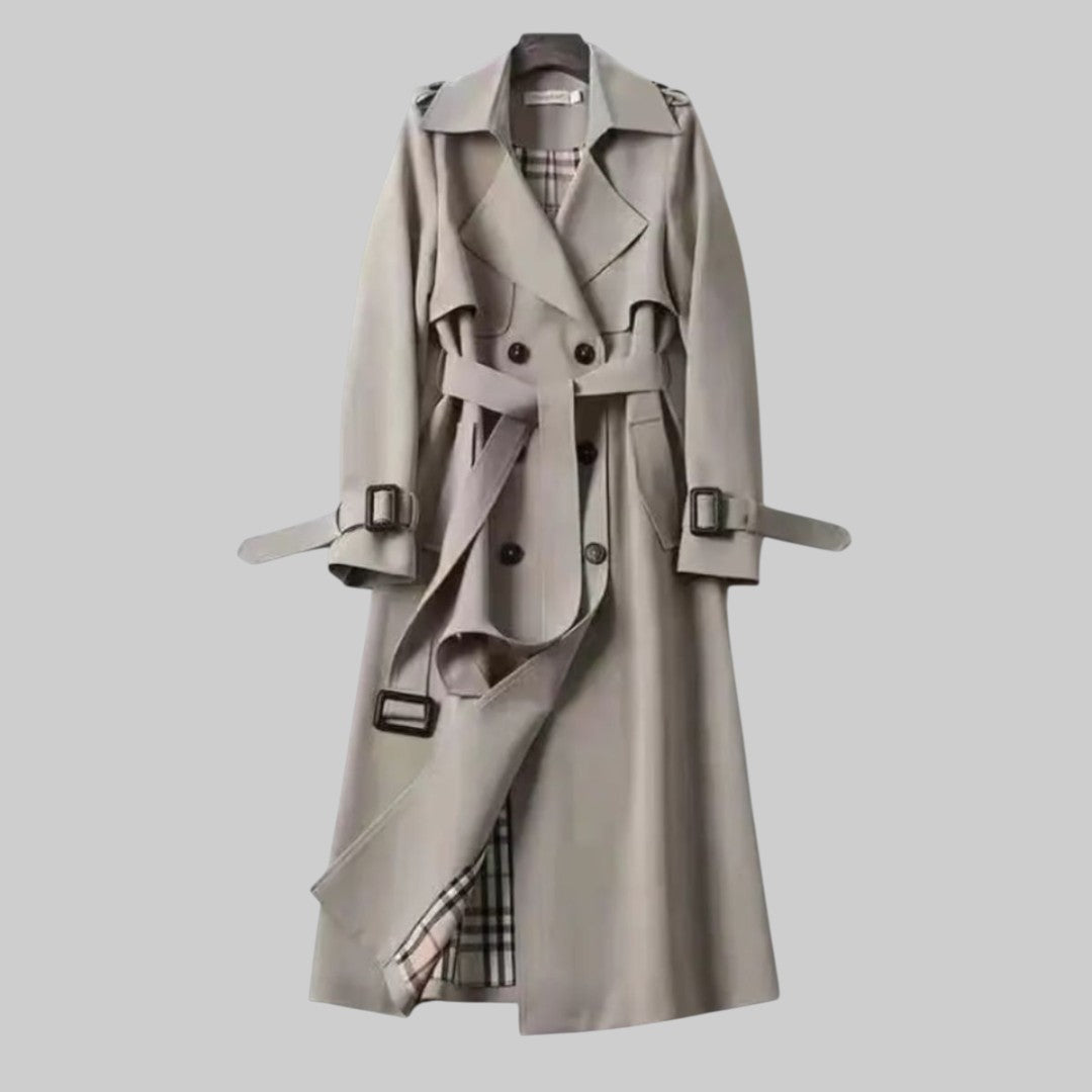 Emily Belted Double-Breasted Long Trench Coat