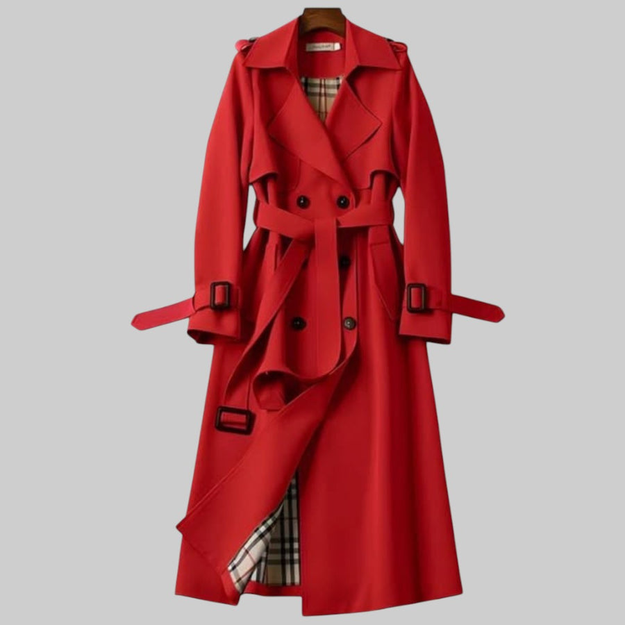 Emily Belted Double-Breasted Long Trench Coat
