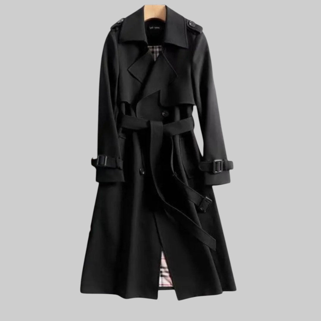 Emily Belted Double-Breasted Long Trench Coat