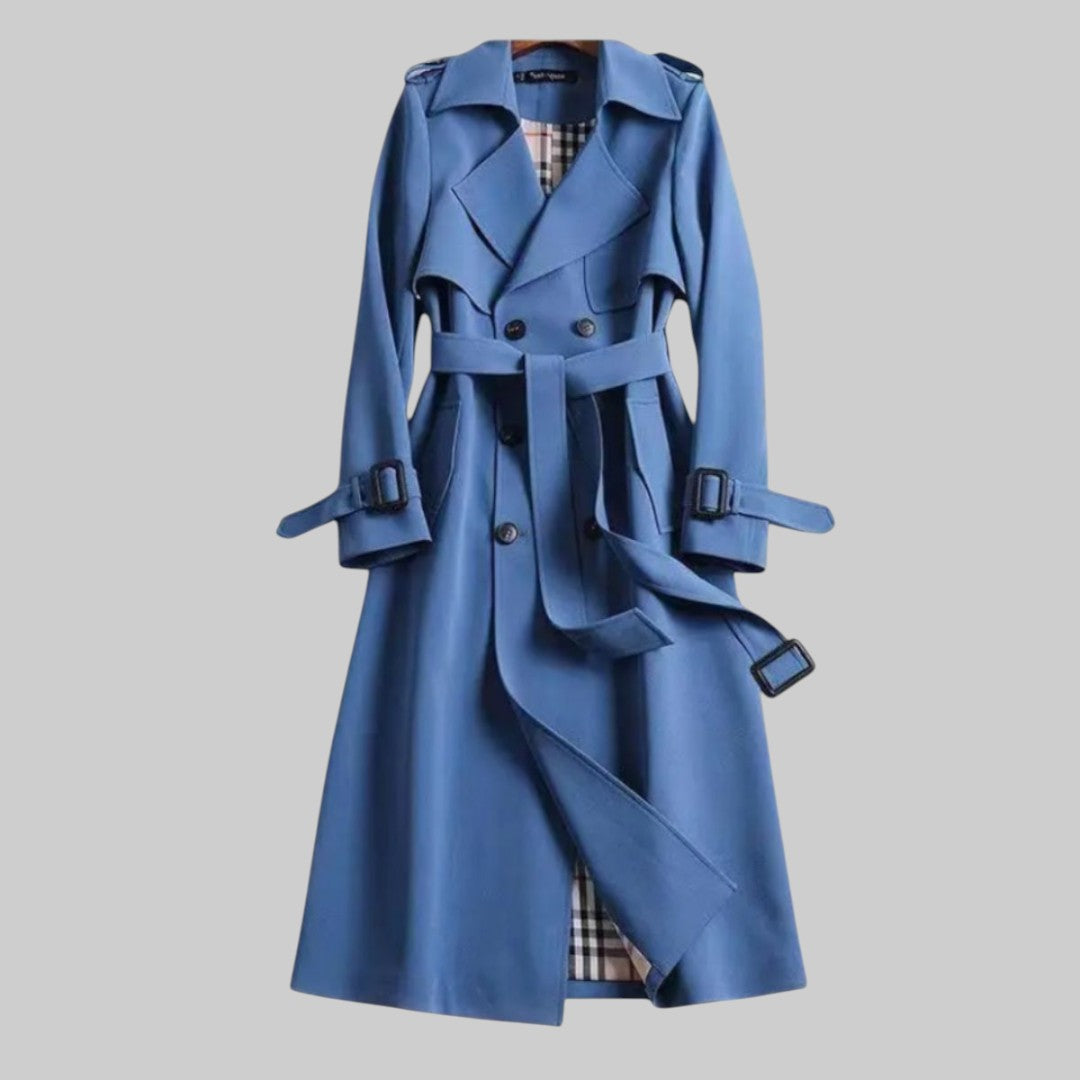 Emily Belted Double-Breasted Long Trench Coat