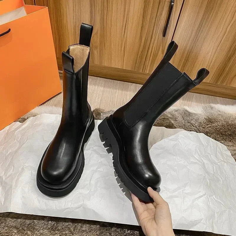 Women’s Chunky Chelsea Mid-Calf Boots