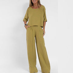 Women’s Relaxed Linen-Blend Wide-Leg Trousers Set