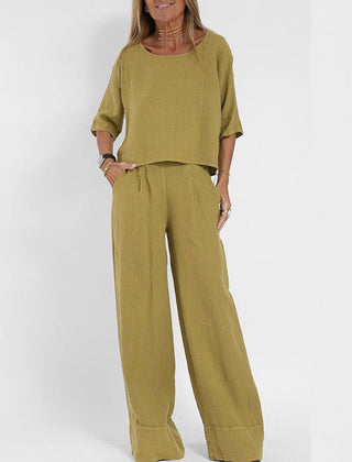 Women’s Relaxed Linen-Blend Wide-Leg Trousers Set