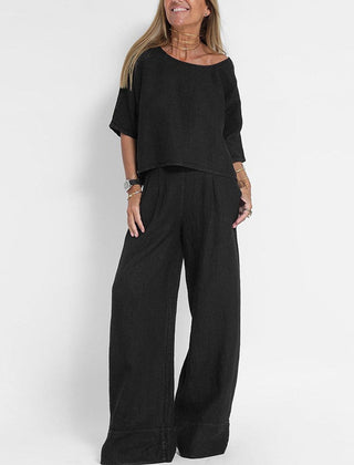 Women’s Relaxed Linen-Blend Wide-Leg Trousers Set