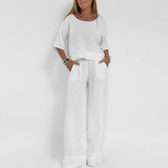 Women’s Relaxed Linen-Blend Wide-Leg Trousers Set