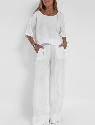 Women’s Relaxed Linen-Blend Wide-Leg Trousers Set
