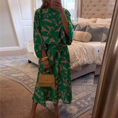 Florence Green Leaf Print Lantern Sleeve Set